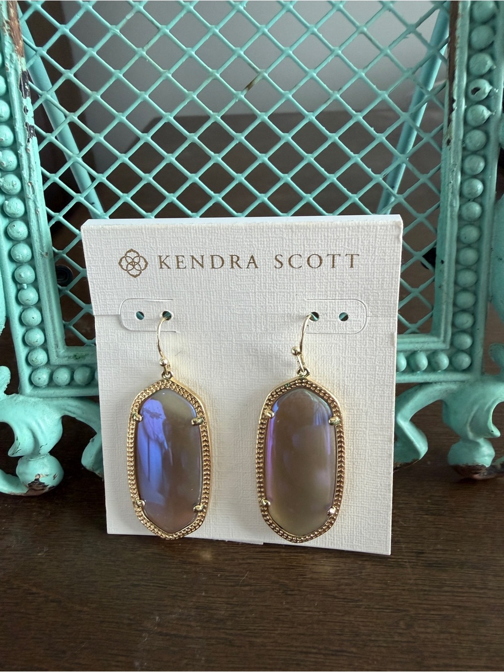 Kendra Scott Gold-Tone Earrings with Iridescent Purple-Blue Stones